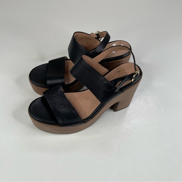 Seychelles Block Heel Black Leather Sandals Size 6.5 - Picture 3 of 7